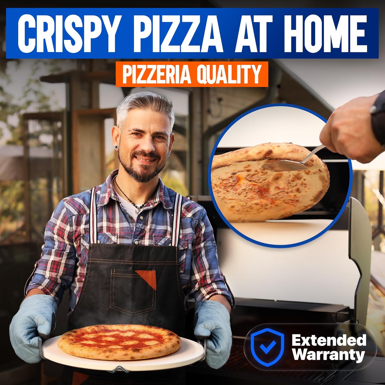 KitchenStar Pizza Stone for Oven 16 inch - Cordierite Baking Stone Set with Stainless Steel Rack and Plastic Scraper - Durable and High-Quality Ceramic Pizza Stones for Grill and Oven