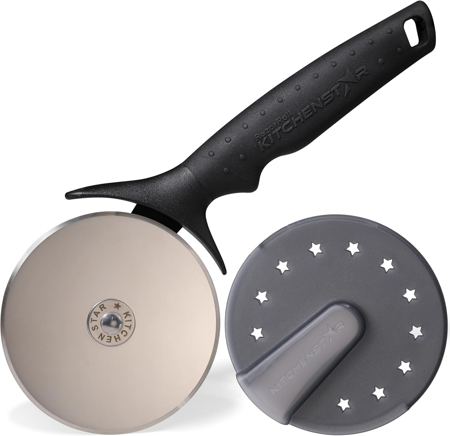 KitchenStar Pizza Cutter Wheel - 304 Stainless Steel Slicer Knife with Super Sharp Blade, Anti-Wobble Axle Mechanism, Ergonomic Non-Slip Handle & Protective Cover, Dishwasher Safe