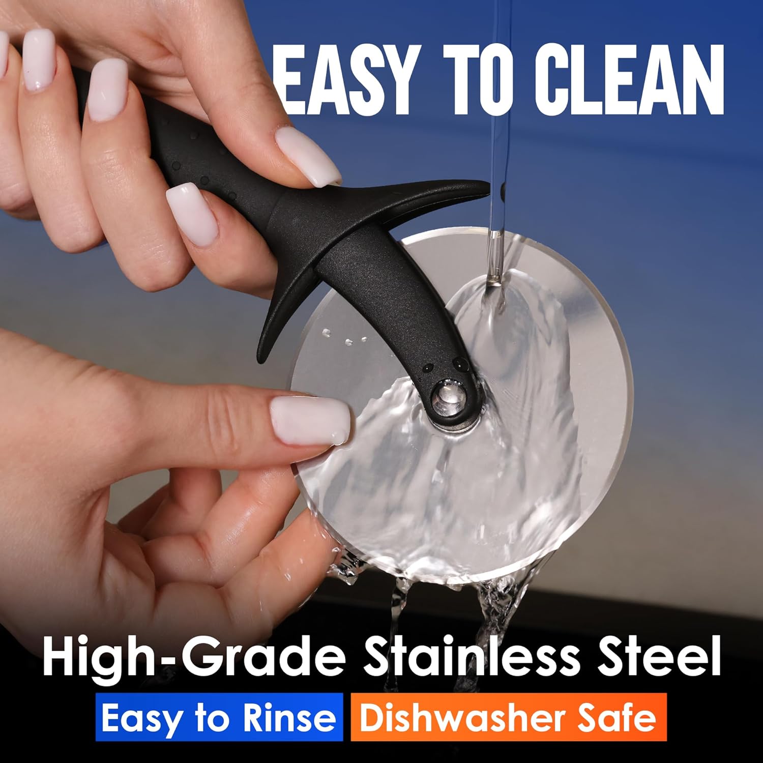 KitchenStar Pizza Cutter Wheel - 304 Stainless Steel Slicer Knife with Super Sharp Blade, Anti-Wobble Axle Mechanism, Ergonomic Non-Slip Handle & Protective Cover, Dishwasher Safe