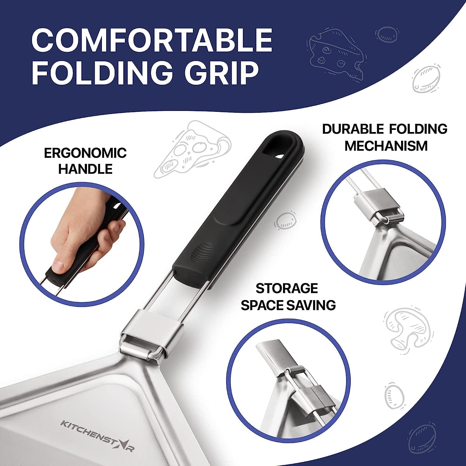 Pizza Making Kit by kitchenStar (Set of 2), Small - 12" Pizza Cutter Rocker Knife with Blade Cover + 9.5" Stainless Steel Pizza Peel with Folding Handle - Ultimate Pizza Oven Accessories