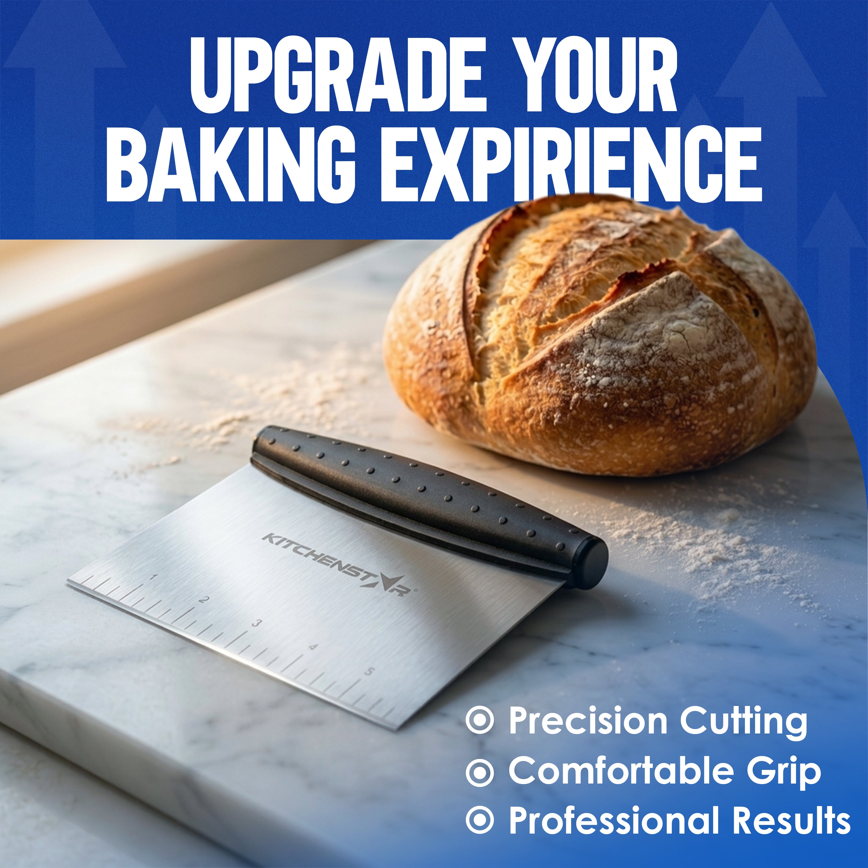 KitchenStar 6-inch Bench Dough Pastry Scraper with Measurement Markings & Ergonomic Handle - Multipurpose Sharp Cutter Tool for Bread, Pizza & Vegetables - Stainless Steel Bench Knife, Dishwasher Safe