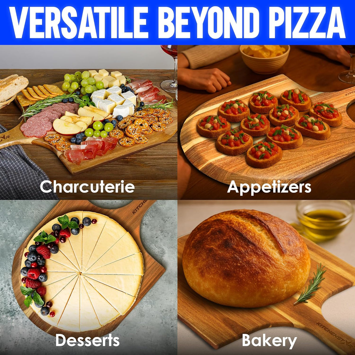 14-Inch Acacia Wood Pizza Peel – Large Wooden Cutting & Serving Board with Handle – Natural Oil Finish – Ideal Pizza Oven Accessory for Easy Sliding & Prep