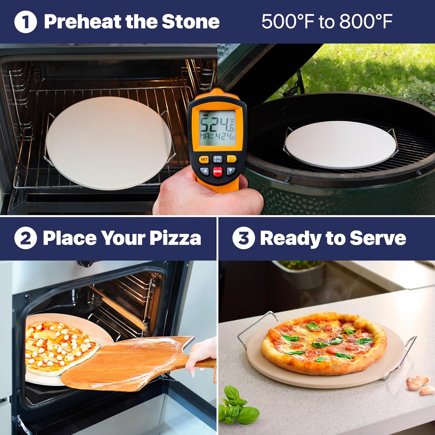 KitchenStar Pizza Cutter Rocker Blade 16" + Pizza Stone for Oven and Grill 16" with Handles - Pizza Making Bundle
