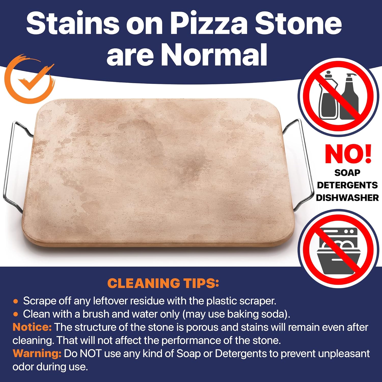 Pizza Stone for Oven and Grill 15x12 inch Square - Rectangular Cordierite Baking Stone Set with Stainless Steel Rack and Plastic Scraper - Durable and High-Quality Stone for Grilling