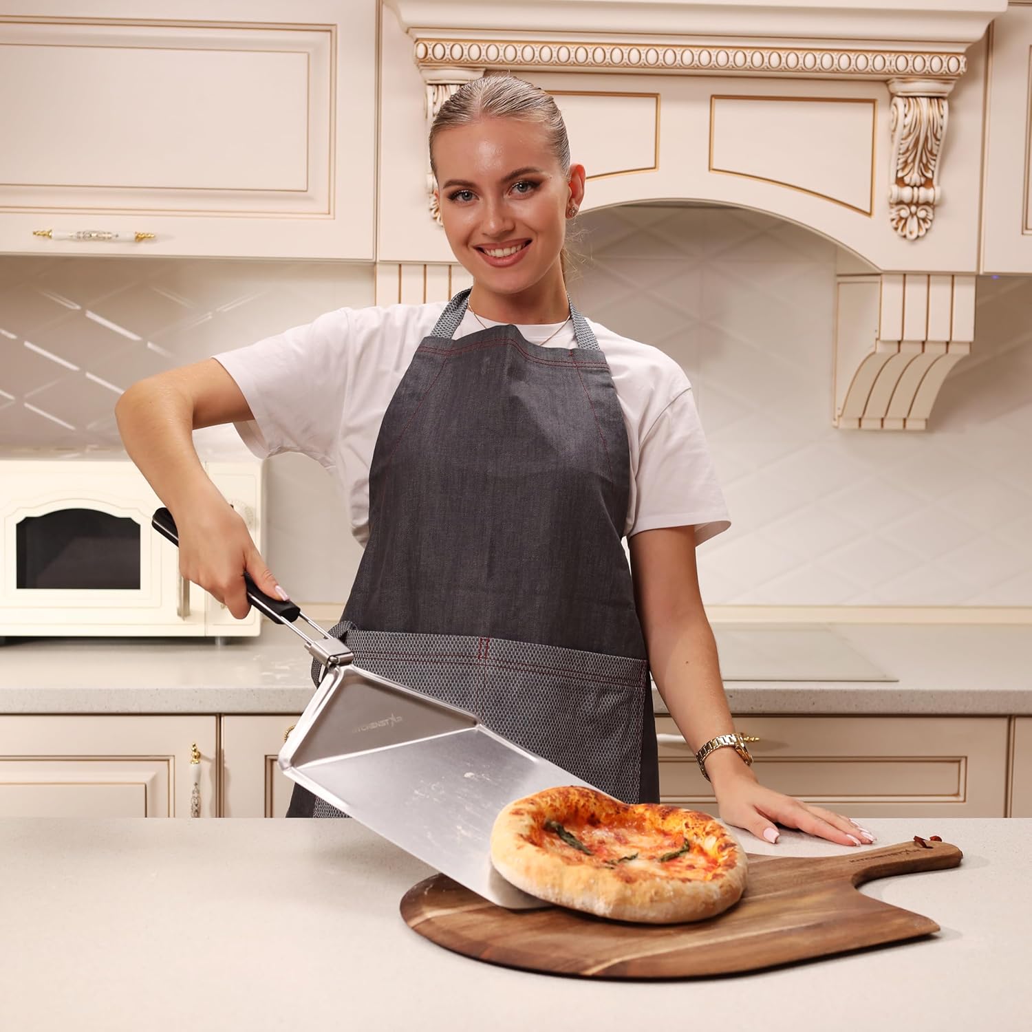 KitchenStar Stainless Steel Pizza Peel 12" with 10" Folding Handle + Pizza Cutter Rocker Blade 12" - Pizza Making Bundle