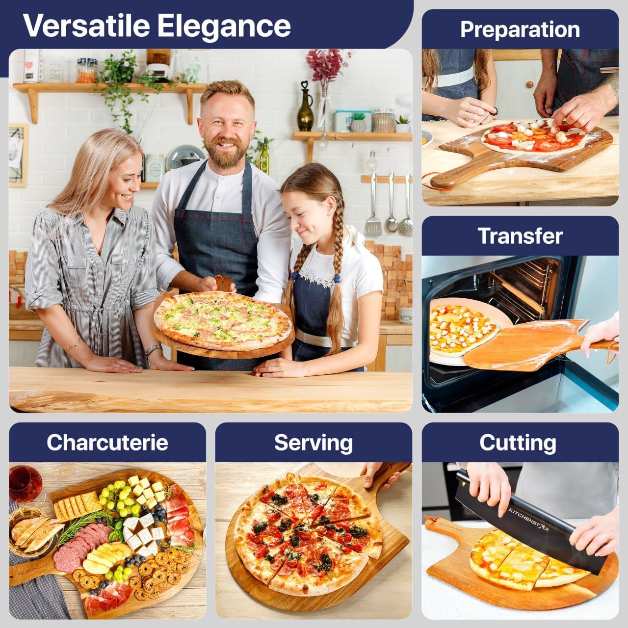 KitchenStar Pizza Cutter Rocker 16" Blade + Wooden Pizza Peel 16" - Pizza Making Bundle