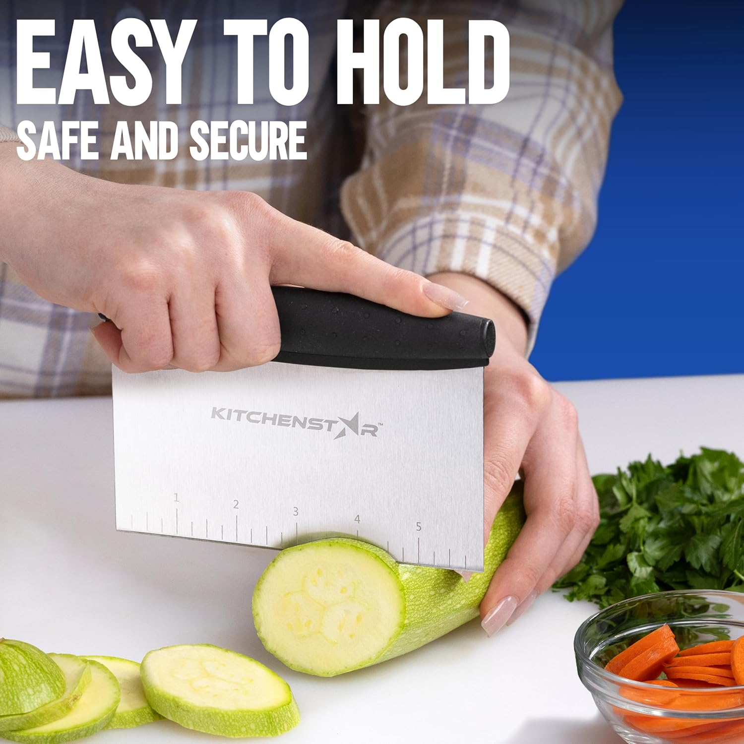 KitchenStar 6-inch Bench Dough Pastry Scraper with Measurement Markings & Ergonomic Handle - Multipurpose Sharp Cutter Tool for Bread, Pizza & Vegetables - Stainless Steel Bench Knife, Dishwasher Safe