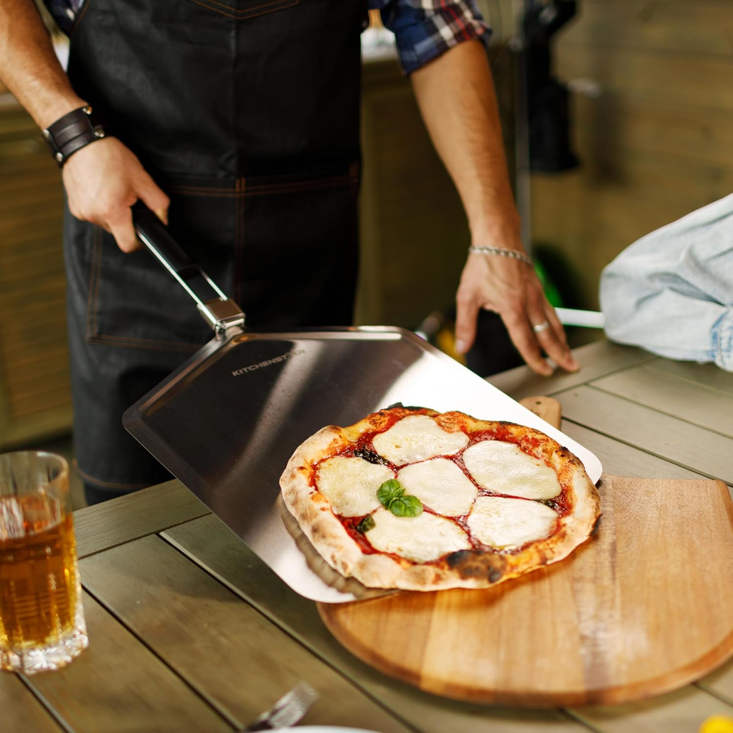 KitchenStar 14" Pizza Peel with Long Folding Handle - Stainless Steel Spatula Paddle for Effortless Pizza Transfer & Easy Storrage - Outdoor Pizza Oven Accessories