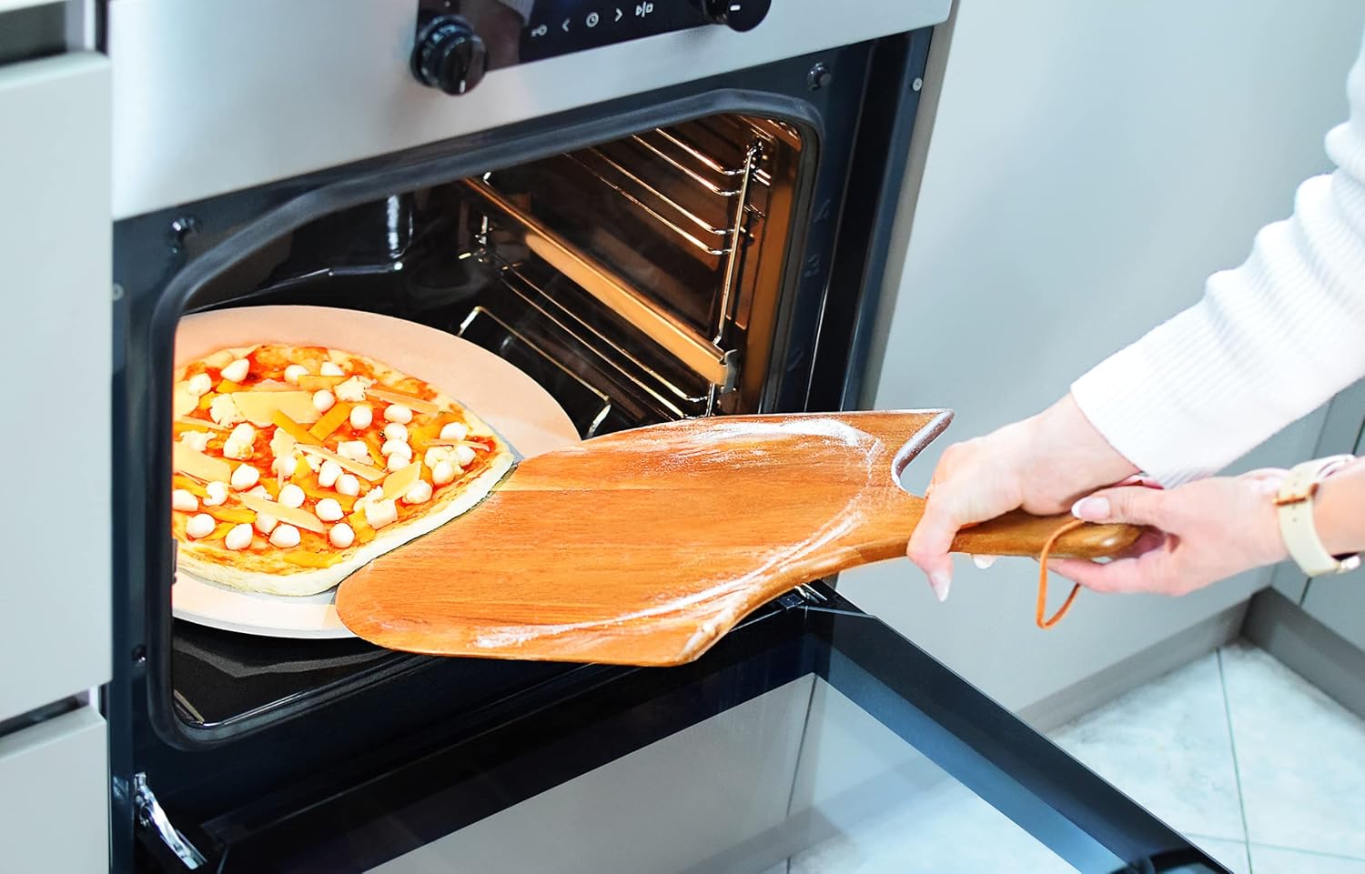 KitchenStar Pizza Cutter Rocker 14 inch + Acacia Wood Pizza Peel 14" - Pizza Making Set Bundle