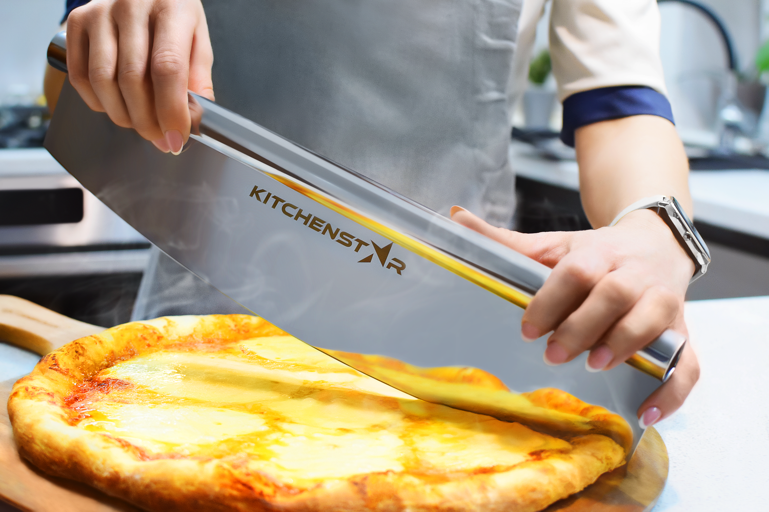 pizza cutter rocker blade knife slicing hot pizza