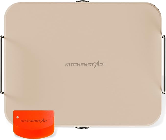 Pizza Stone for Oven and Grill 15x12 inch Square - Rectangular Cordierite Baking Stone Set with Stainless Steel Rack and Plastic Scraper - Durable and High-Quality Stone for Grilling