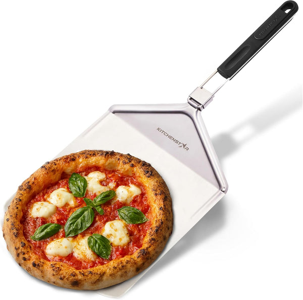 12-inch Metal Pizza Peel with Folding Handle - Stainless Steel Spatula Paddle for Effortless Pizza Transfer & Easy Storrage - Dishwasher Safe Pizza Oven Accessories