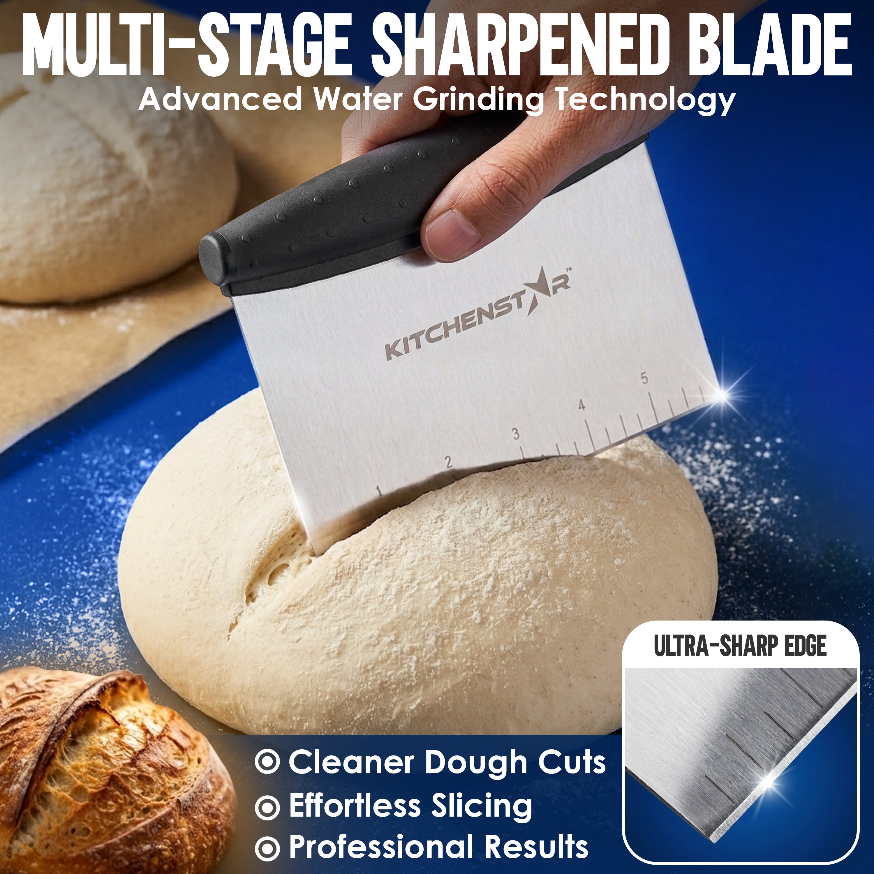 KitchenStar 6-inch Bench Dough Pastry Scraper with Measurement Markings & Ergonomic Handle - Multipurpose Sharp Cutter Tool for Bread, Pizza & Vegetables - Stainless Steel Bench Knife, Dishwasher Safe