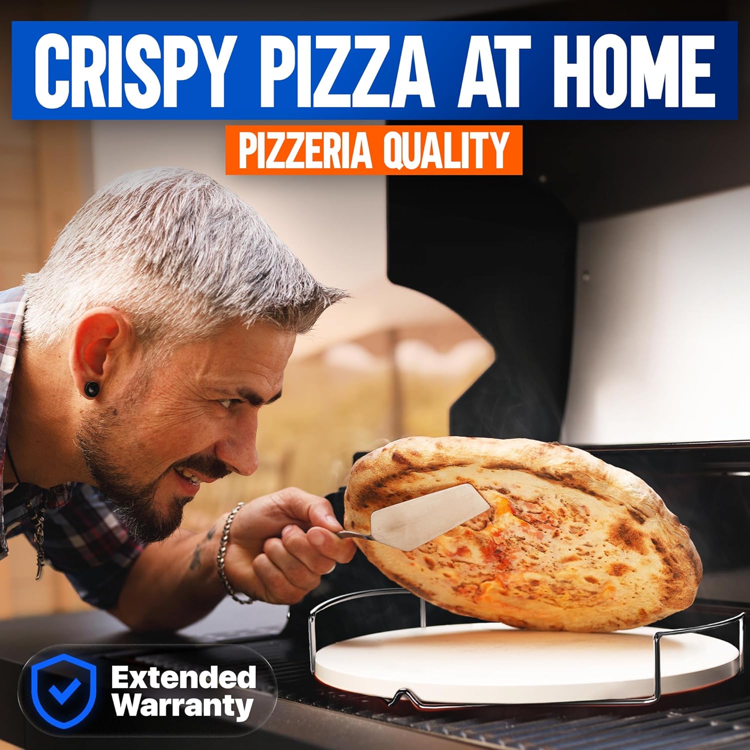 Pizza Stone for Oven and Grill 12 inch - Cordierite Baking Stone Set with Stainless Steel Rack and Plastic Scraper - Durable and High-Quality Ceramic Pizza Stones for Grill and Oven