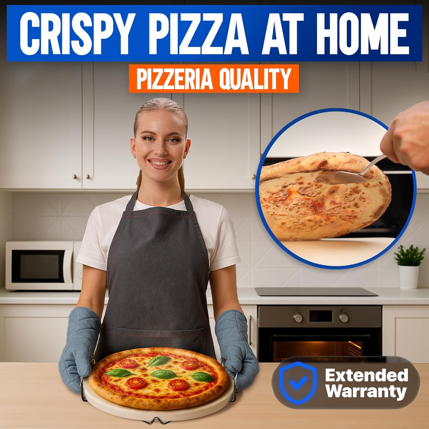 Pizza Stone for Oven and Grill 14 inch - Cordierite Baking Stone Set with Stainless Steel Rack and Plastic Scraper - Durable and High-Quality Ceramic Pizza Stones for Grill and Oven