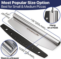 14-Inch Pizza Cutter Rocker Blade — One-Cut Slicing, Silver