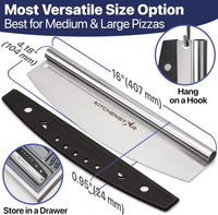16-Inch Pizza Cutter Rocker Blade — One-Cut Slicing, Silver