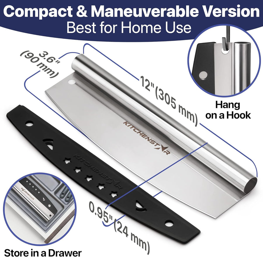 12-Inch Pizza Cutter Rocker Blade — One-Cut Slicing, Silver