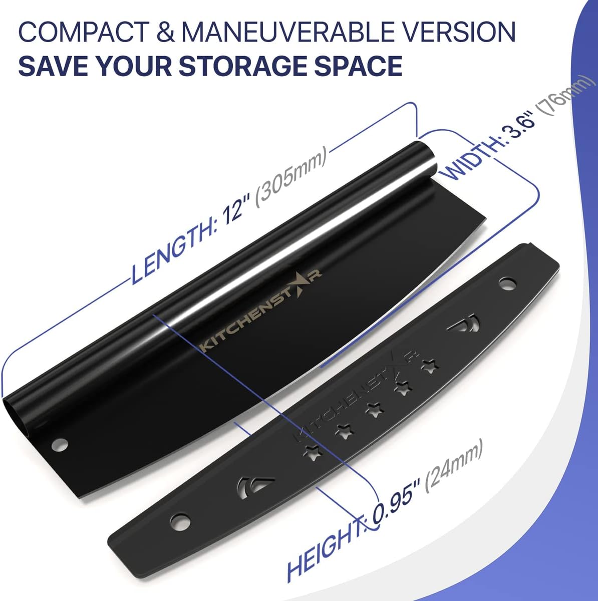 KitchenStar Pizza Stone for Oven and Grill 12 inch + Pizza Cutter Rocker 12" Black - Pizza Making Set Bundle - Premium Pizza Oven Accessories and Tools