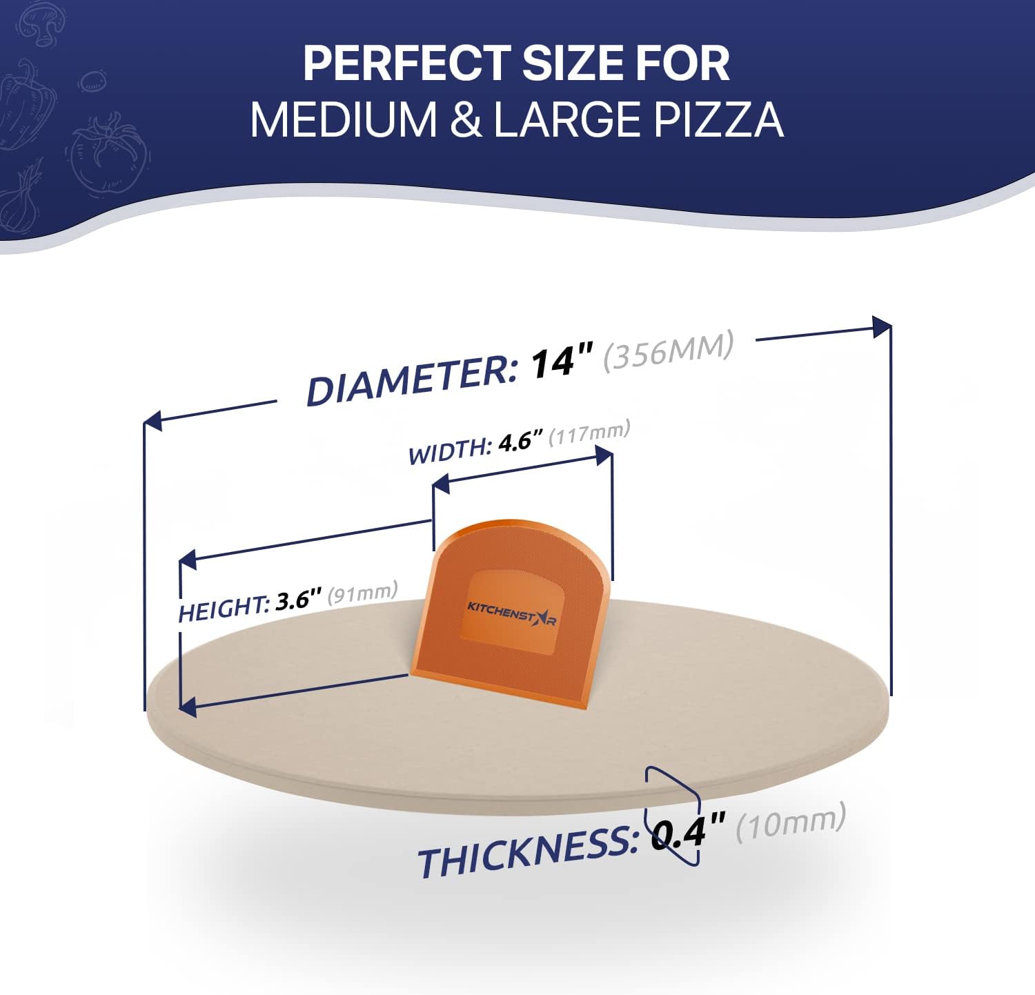 KitchenStar Pizza Cutter Rocker 14 inch + Acacia Wood Pizza Peel 14" + Pizza Stone for Oven and Grill 14" - Pizza Making Set Bundle