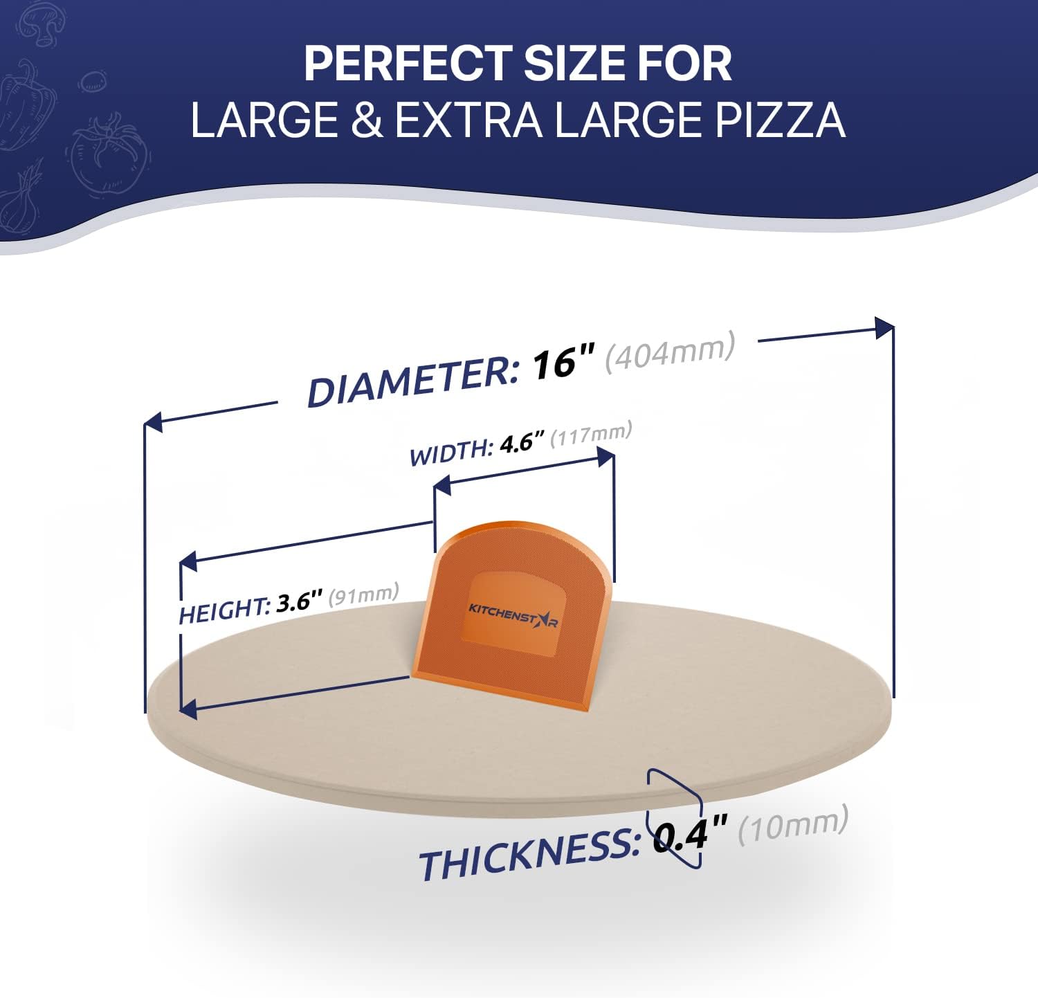 KitchenStar Pizza Cutter Rocker Blade 16" + Pizza Stone for Oven and Grill 16" with Handles - Pizza Making Bundle