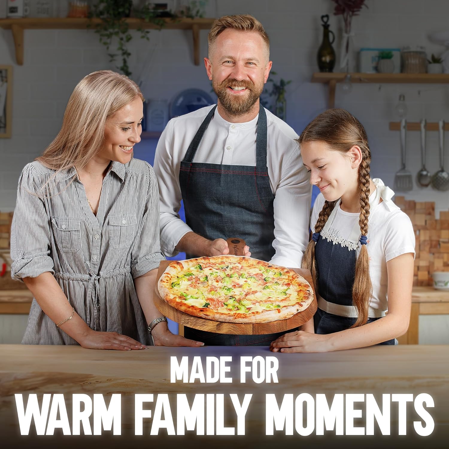 KitchenStar Acacia Wood Pizza Peel 16 inch - Extra Large Wooden Pizza Paddle Spatula for Oven - Beautiful Cutting & Serving Board with Handle - Pizza Oven Accessories