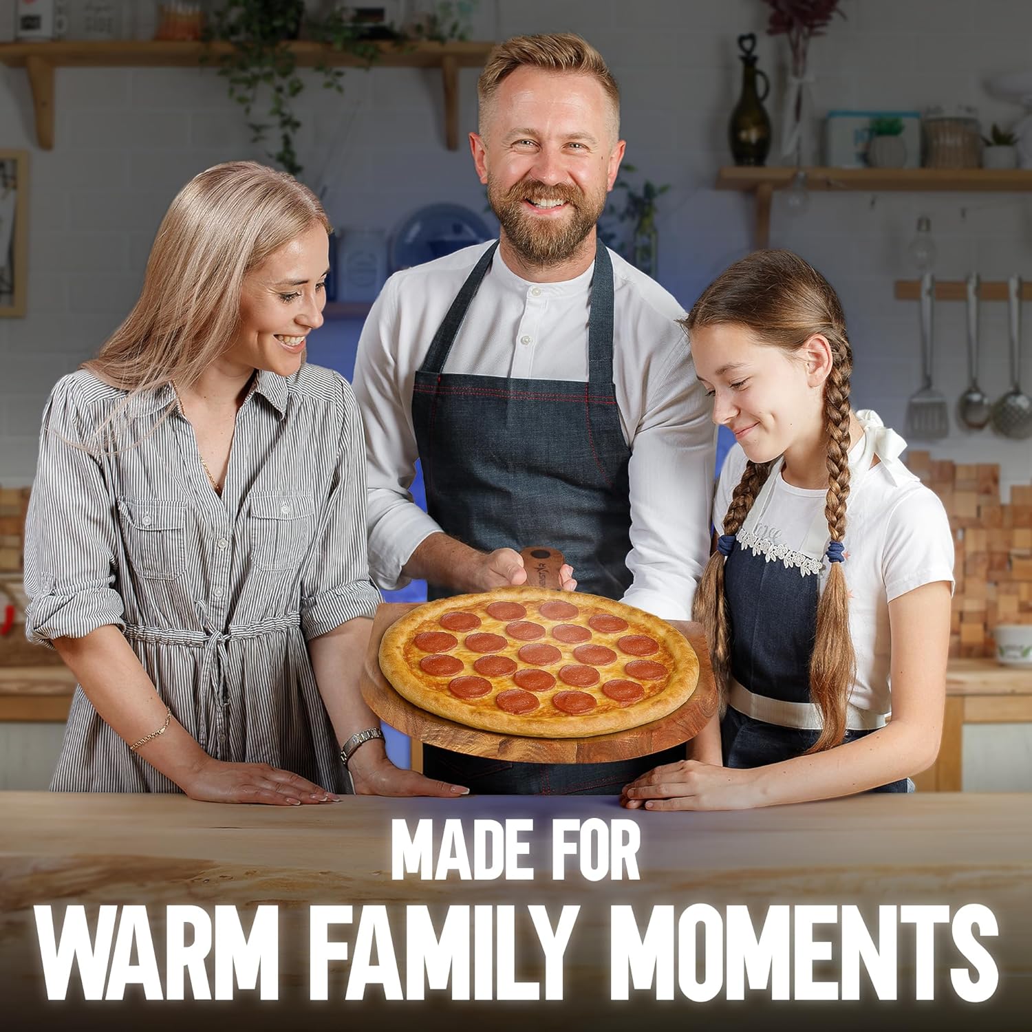 KitchenStar Acacia Wood Pizza Peel 14 inch - Large Wooden Pizza Paddle Spatula for Oven - Beautiful Cutting & Serving Board with Handle - Premium Pizza Oven Accessories