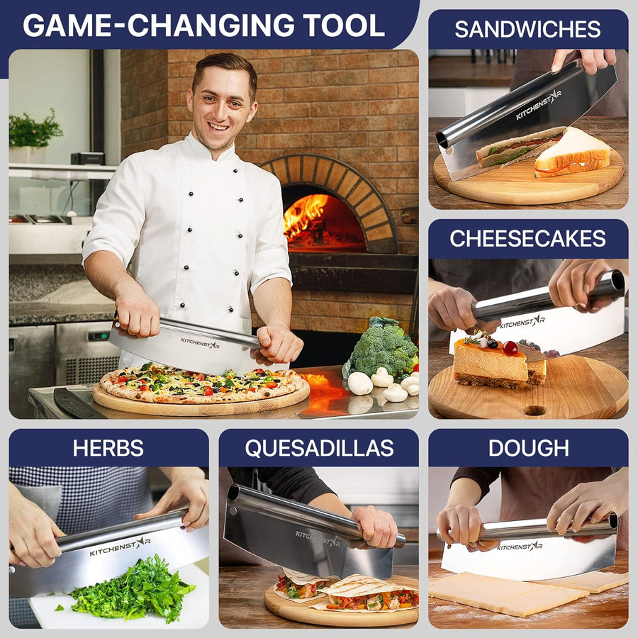 18-Inch Pizza Cutter Rocker Blade — One-Cut Slicing, Silver