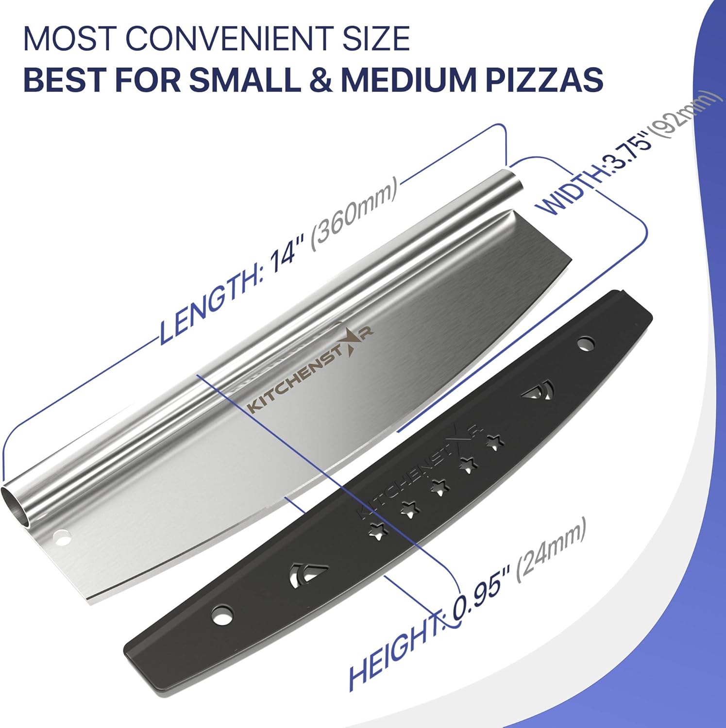 KitchenStar Pizza Cutter Rocker 14 inch + Acacia Wood Pizza Peel 14" - Pizza Making Set Bundle