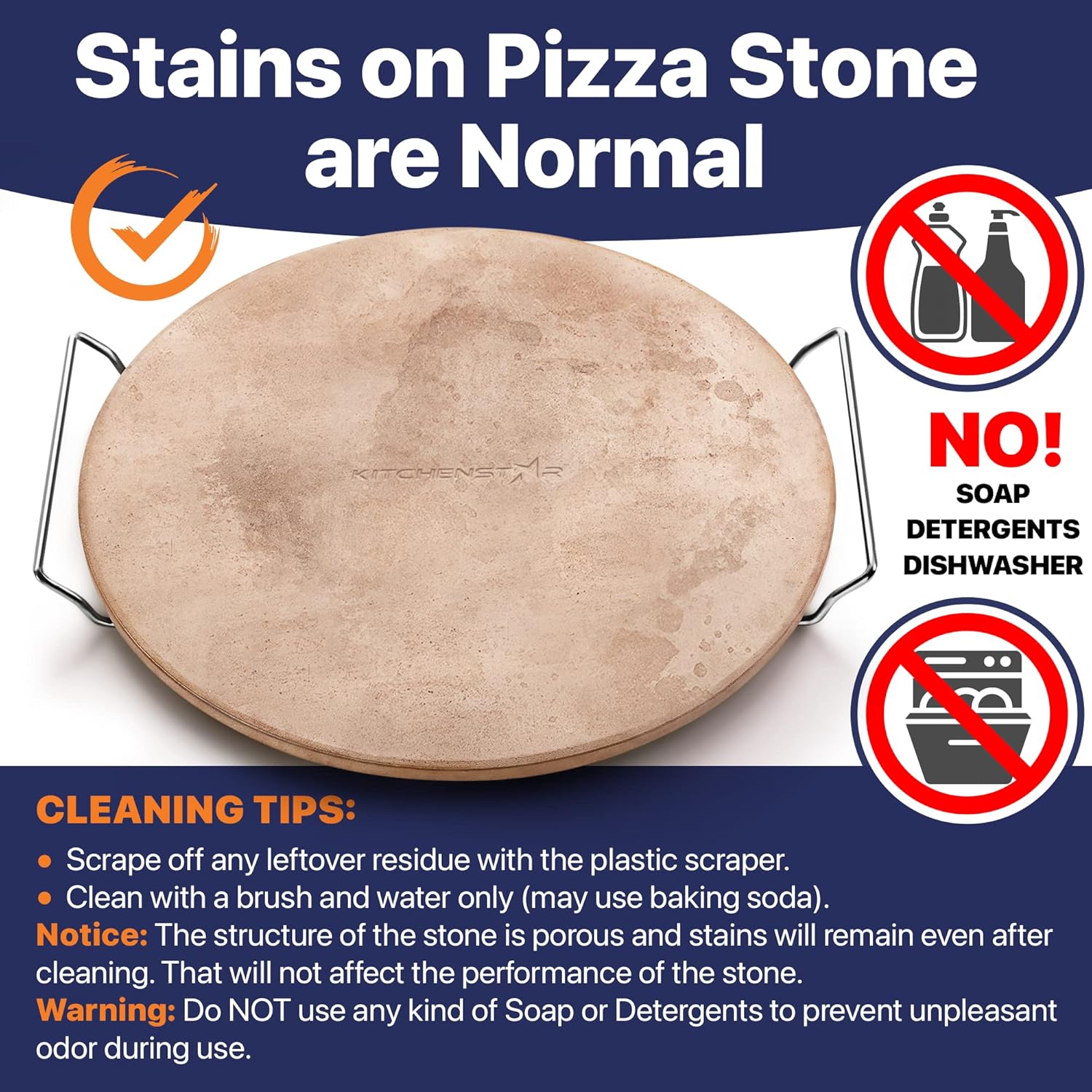 Pizza Stone for Oven and Grill 14 inch - Cordierite Baking Stone Set with Stainless Steel Rack and Plastic Scraper - Durable and High-Quality Ceramic Pizza Stones for Grill and Oven