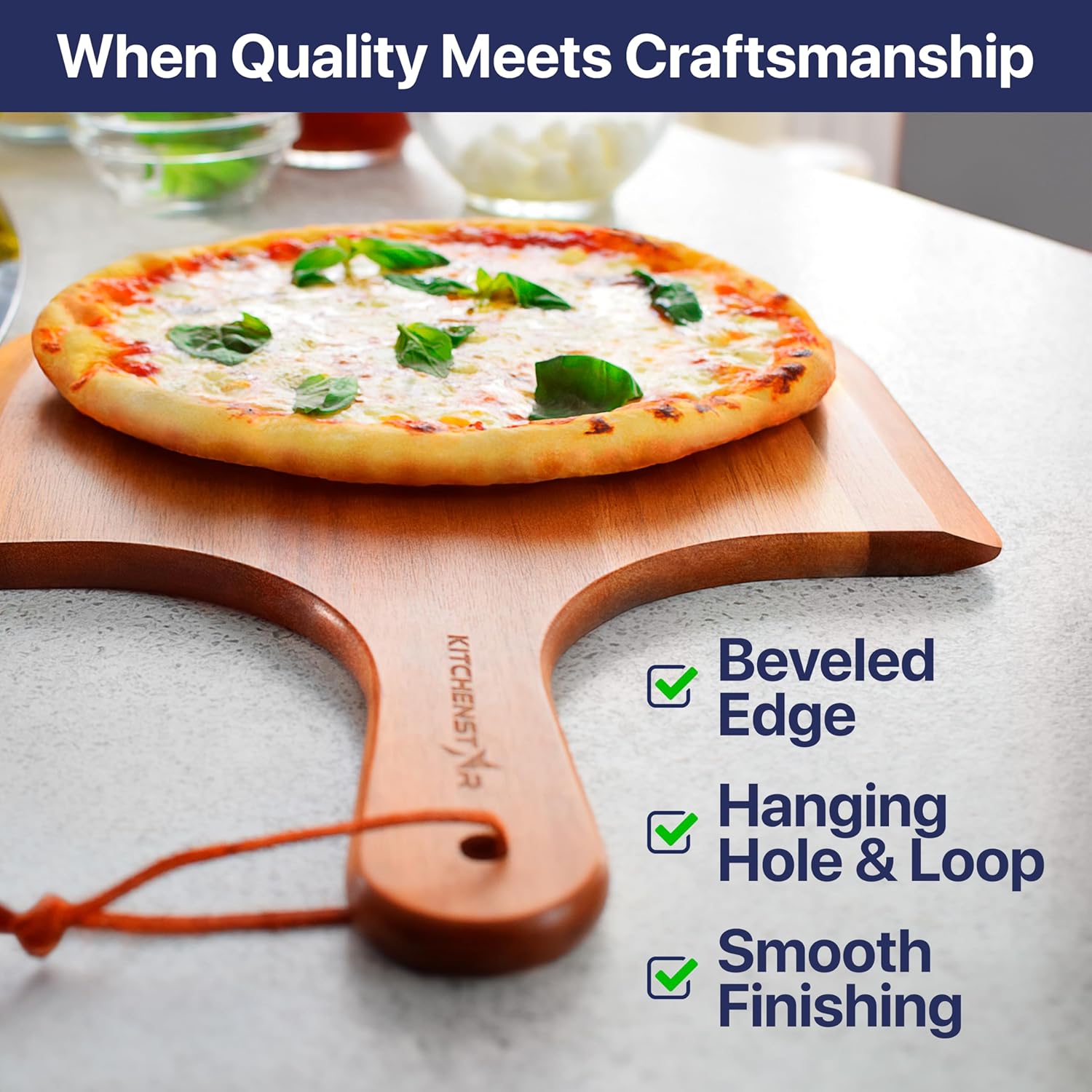 Large Pizza store Tray 16 Inch, Handmade Wooden Pizza Peel with Handles