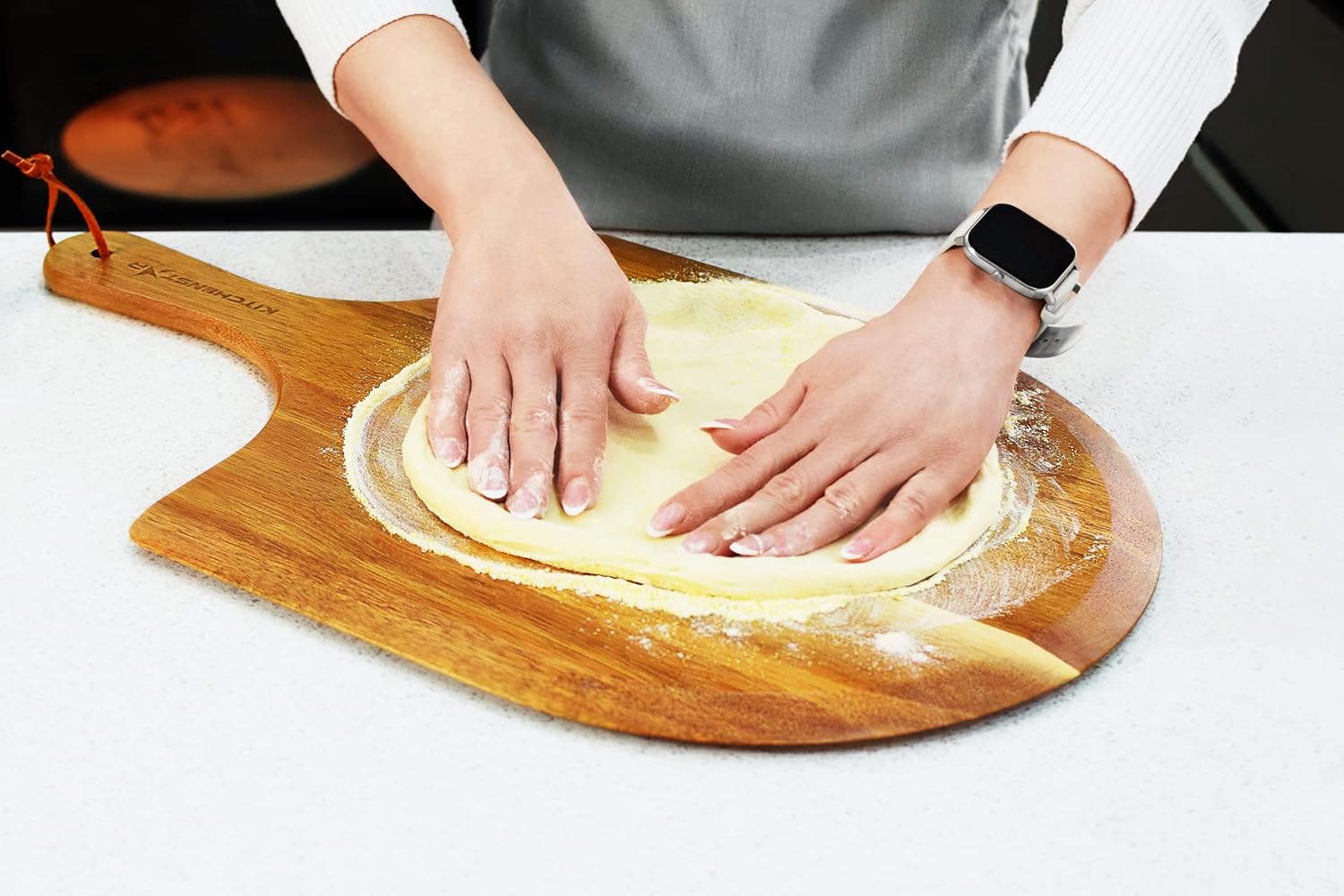 KitchenStar Pizza Cutter Rocker 14 inch + Acacia Wood Pizza Peel 14" - Pizza Making Set Bundle