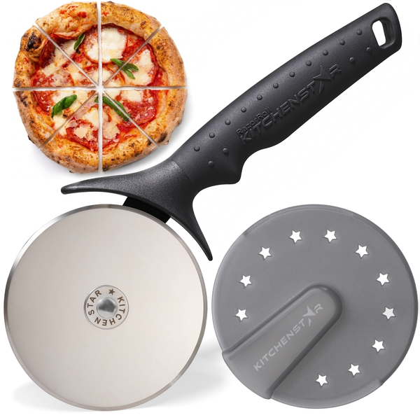 Pizza Cutter Wheel - 304 Stainless Steel Slicer Knife with Super Sharp Blade, Anti-Wobble Axle Mechanism, Ergonomic Non-Slip Handle & Protective Cover, Dishwasher Safe