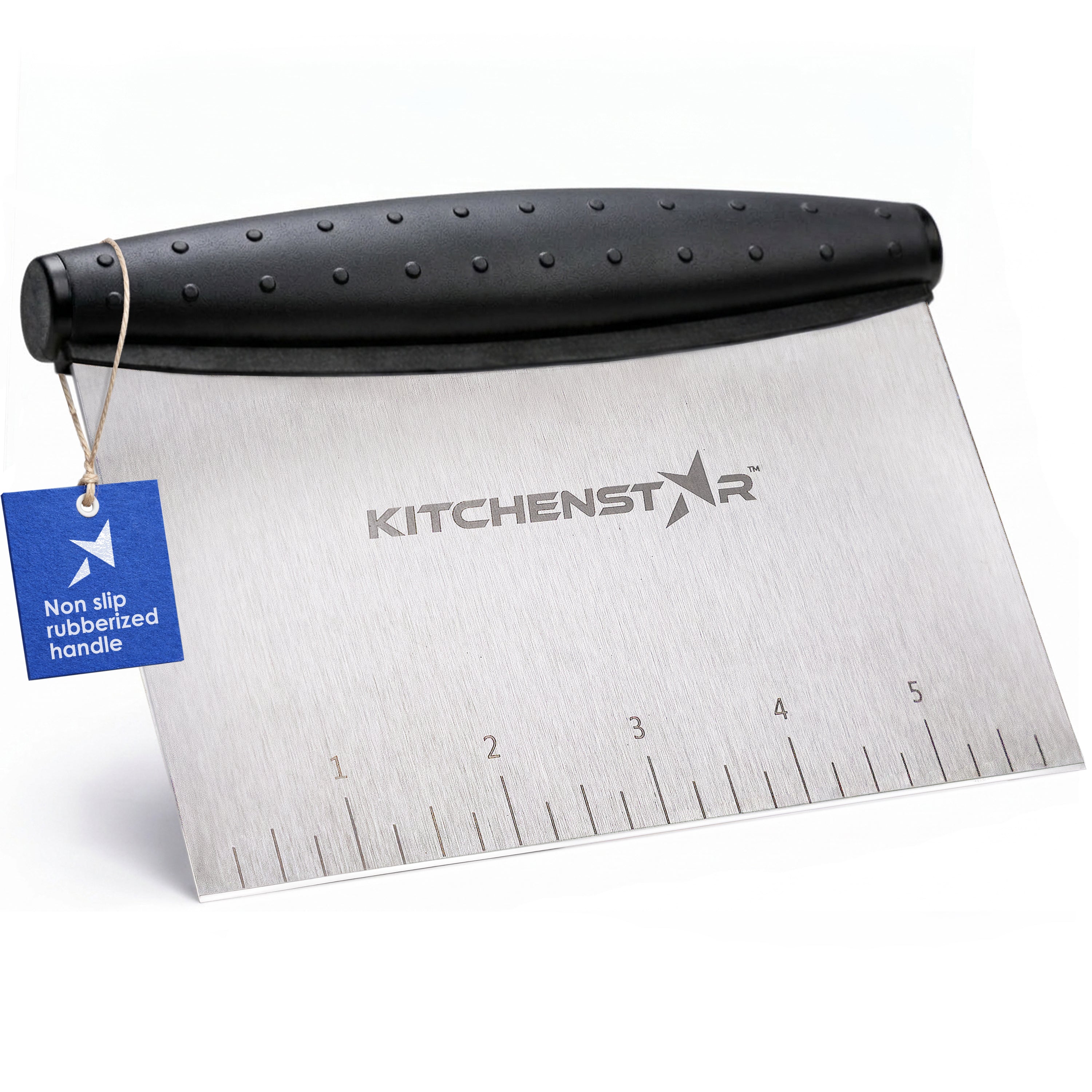 KitchenStar 6-inch Bench Dough Pastry Scraper with Measurement Markings & Ergonomic Handle - Multipurpose Sharp Cutter Tool for Bread, Pizza & Vegetables - Stainless Steel Bench Knife, Dishwasher Safe