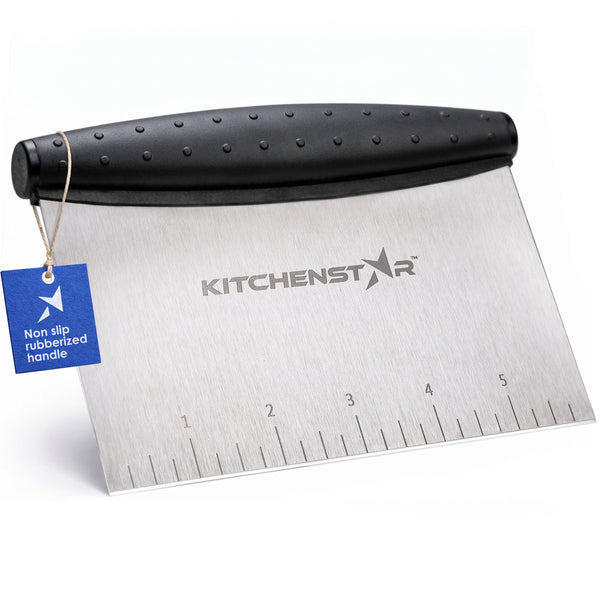 6-inch Bench Dough Pastry Scraper with Measurement Markings & Ergonomic Handle - Multipurpose Sharp Cutter Tool for Bread, Pizza & Vegetables - Stainless Steel Bench Knife, Dishwasher Safe