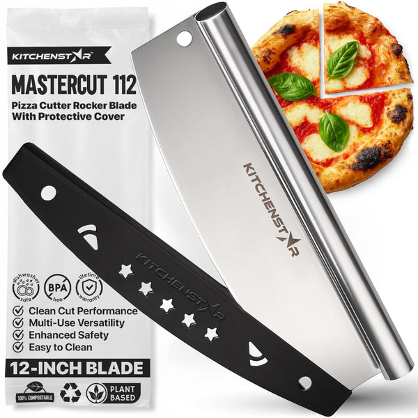 12-Inch Pizza Cutter Rocker Blade — One-Cut Slicing, Silver