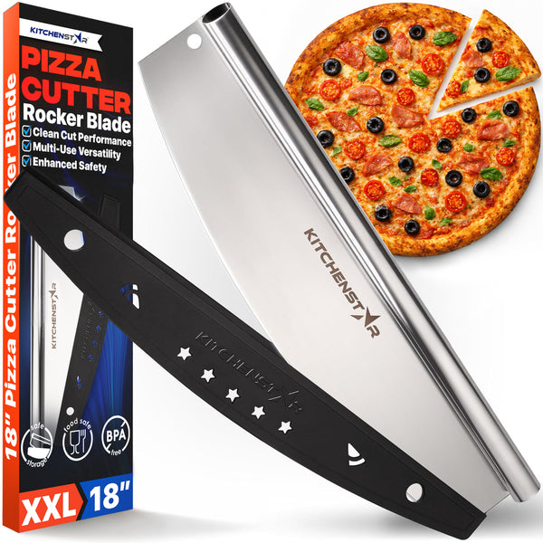 18-Inch Pizza Cutter Rocker Blade — One-Cut Slicing, Silver