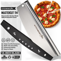 14-Inch Pizza Cutter Rocker Blade — One-Cut Slicing, Silver