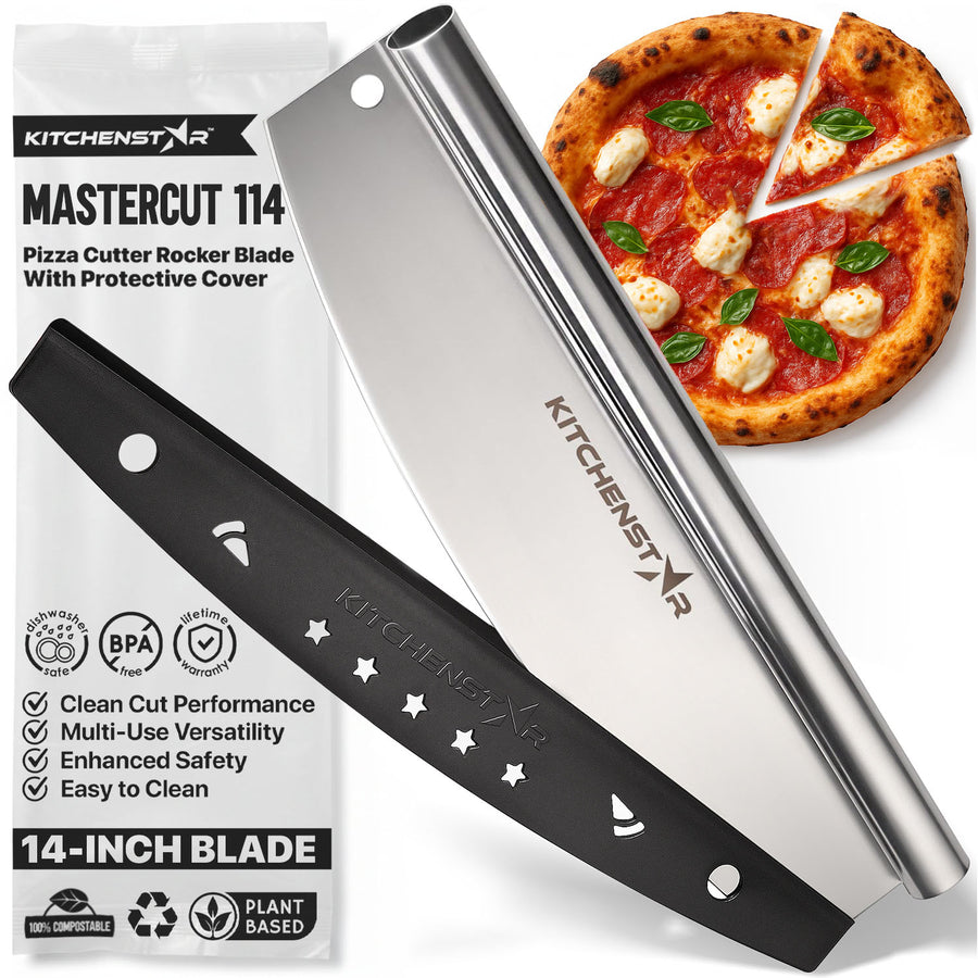 14-Inch Pizza Cutter Rocker Blade — One-Cut Slicing, Silver