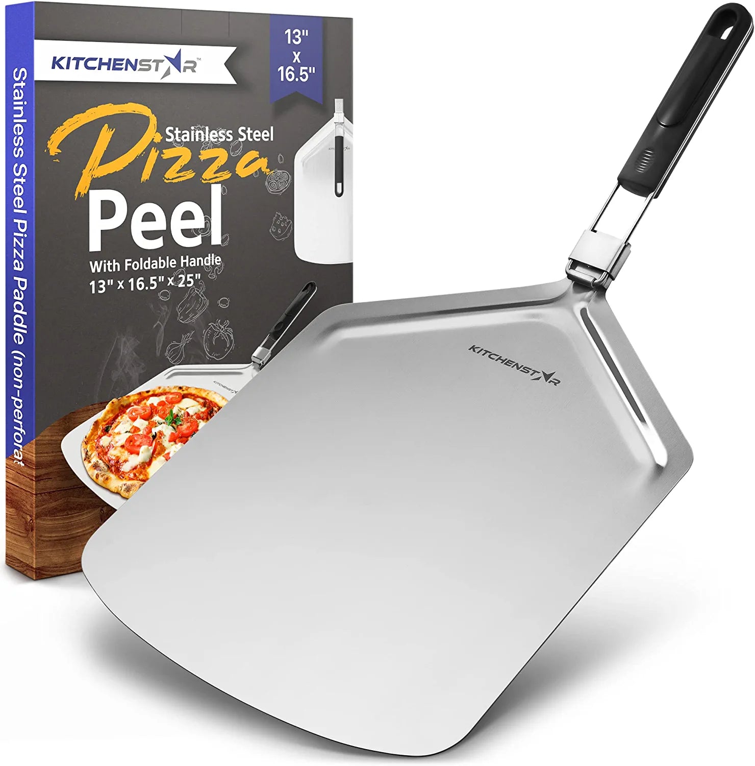 KitchenStar Metal Pizza Peel 9.5 inch - Stainless Steel Paddle Spatula