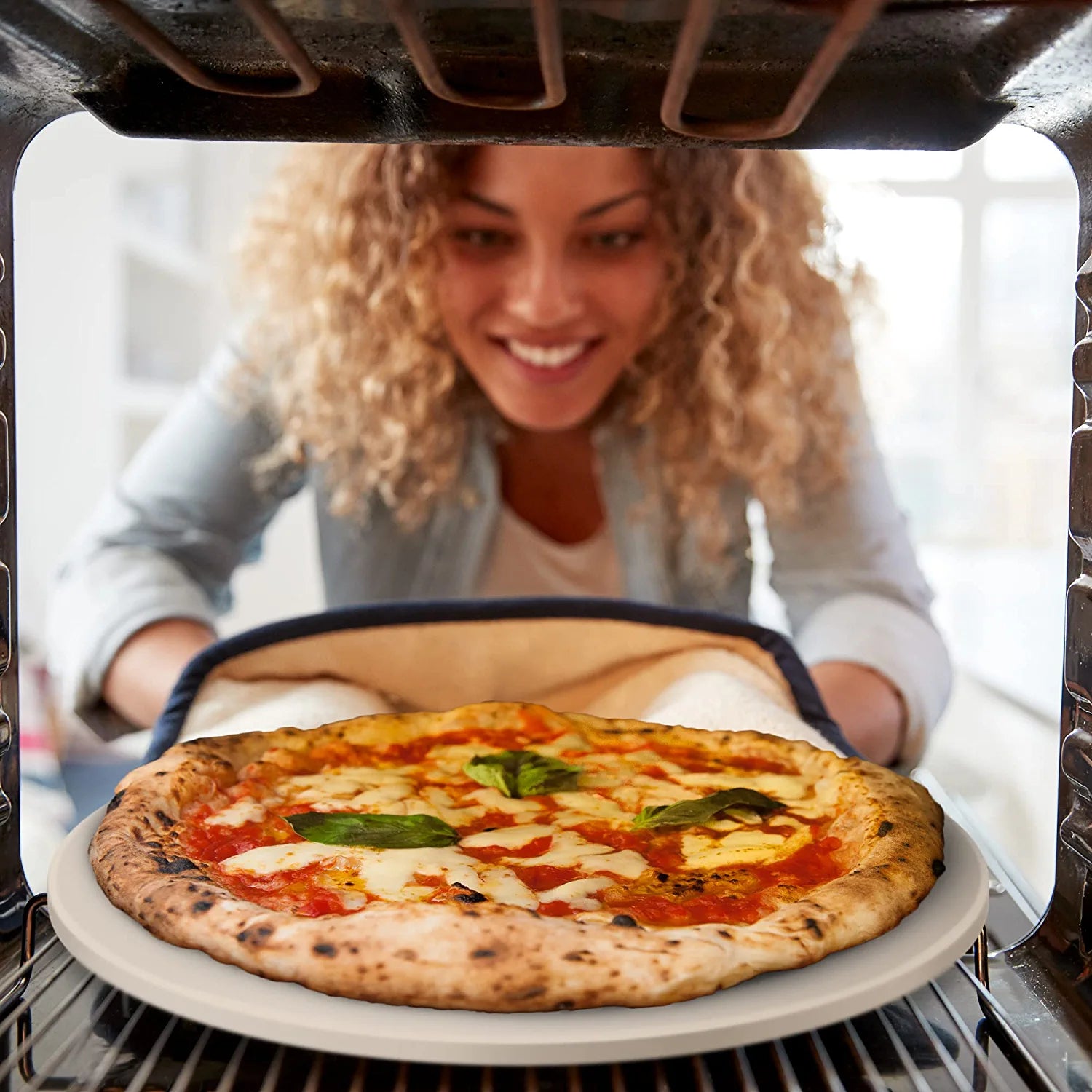 Pizza Stone for Oven and Grill 14 inch - Cordierite Baking Stone Set with Stainless Steel Rack and Plastic Scraper - Durable and High-Quality Ceramic Pizza Stones for Grill and Oven