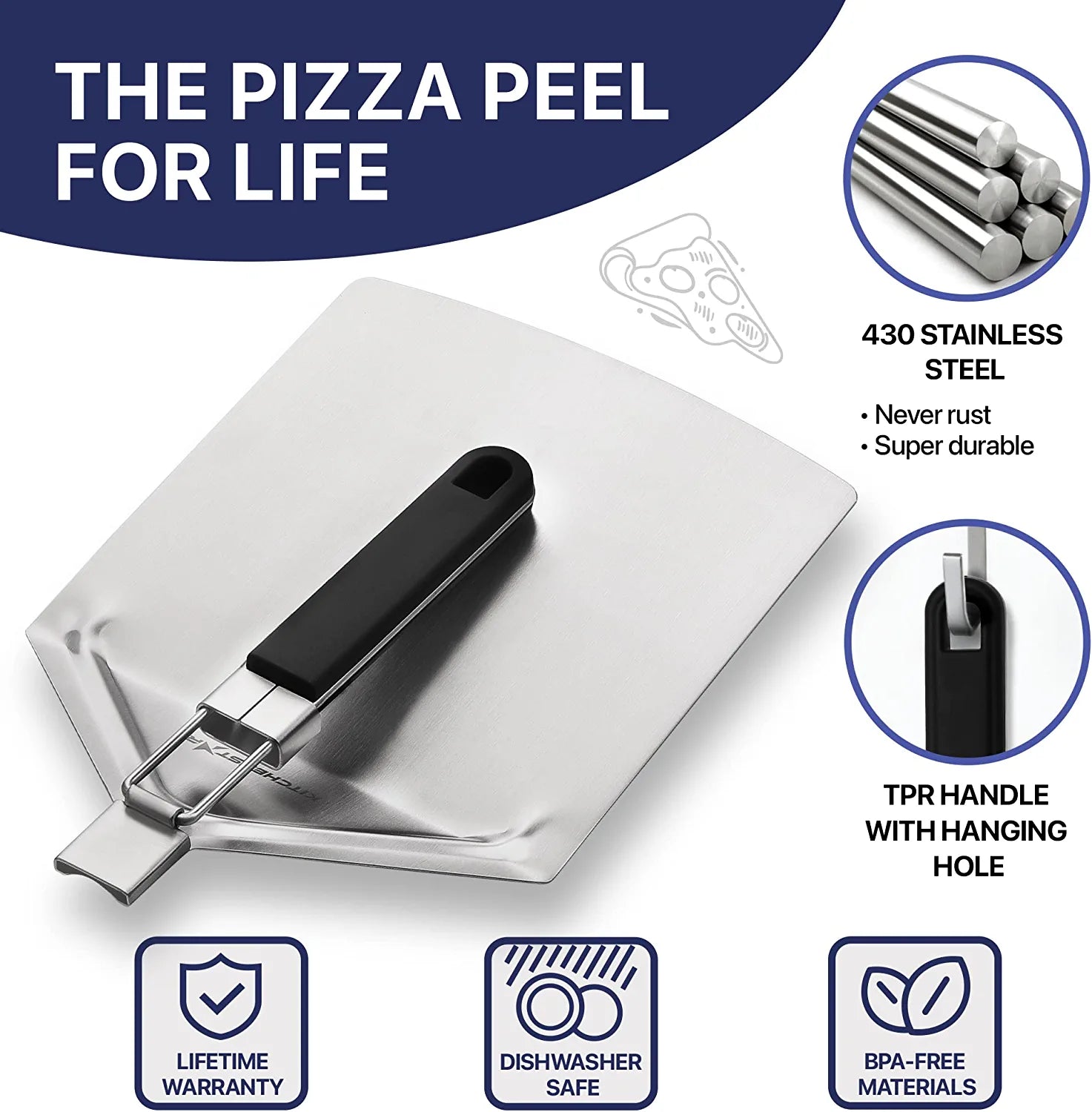 KitchenStar Metal Pizza Peel 9.5 inch - Stainless Steel Paddle Spatula with Folding Handle, Durable & Space Saving Pastries Placing & Removing Tool for Oven & Grill, Premium Pizza Making Accessories
